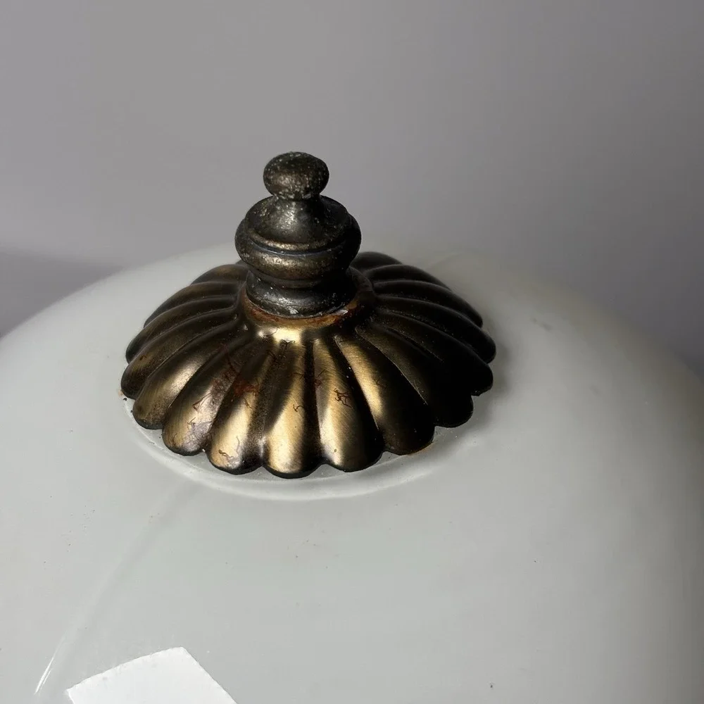 Vintage White Dome Ceiling Light Lamp Fixture Ball‎ Shade Brass Retro Country
